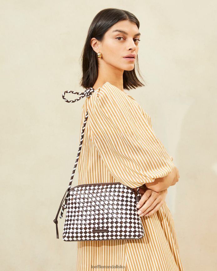 Kvinder Loeffler Randall mallory vævet crossbody chokolade/hvid poser P64XZ4332
