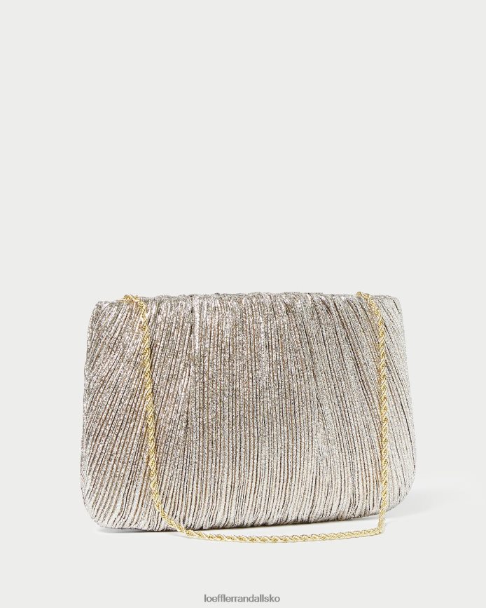 Kvinder Loeffler Randall brit flad plisseret clutch champagne poser P64XZ4393