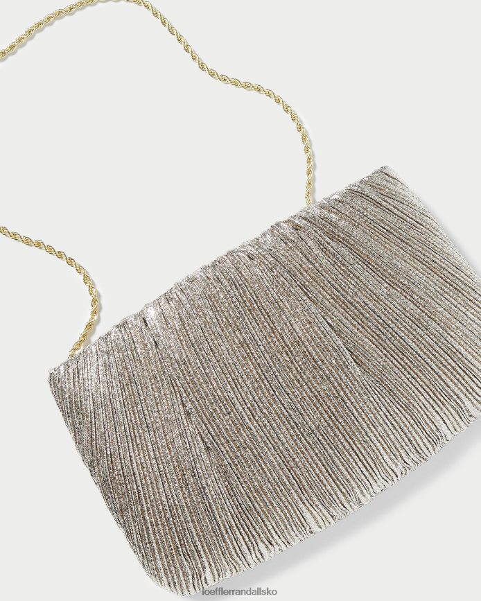 Kvinder Loeffler Randall brit flad plisseret clutch champagne poser P64XZ4393
