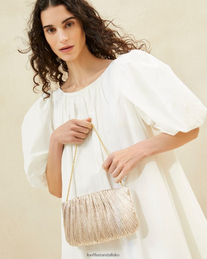 Kvinder Loeffler Randall brit flad plisseret clutch champagne poser P64XZ4393