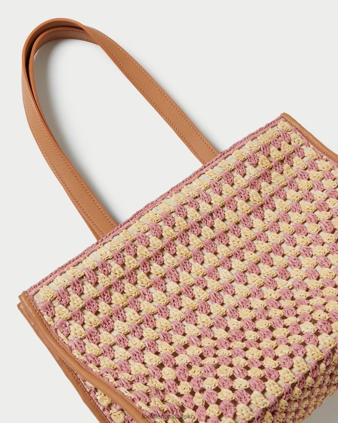 Kvinder Loeffler Randall pia hæklet tote naturlig/pink/honning poser P64XZ4315