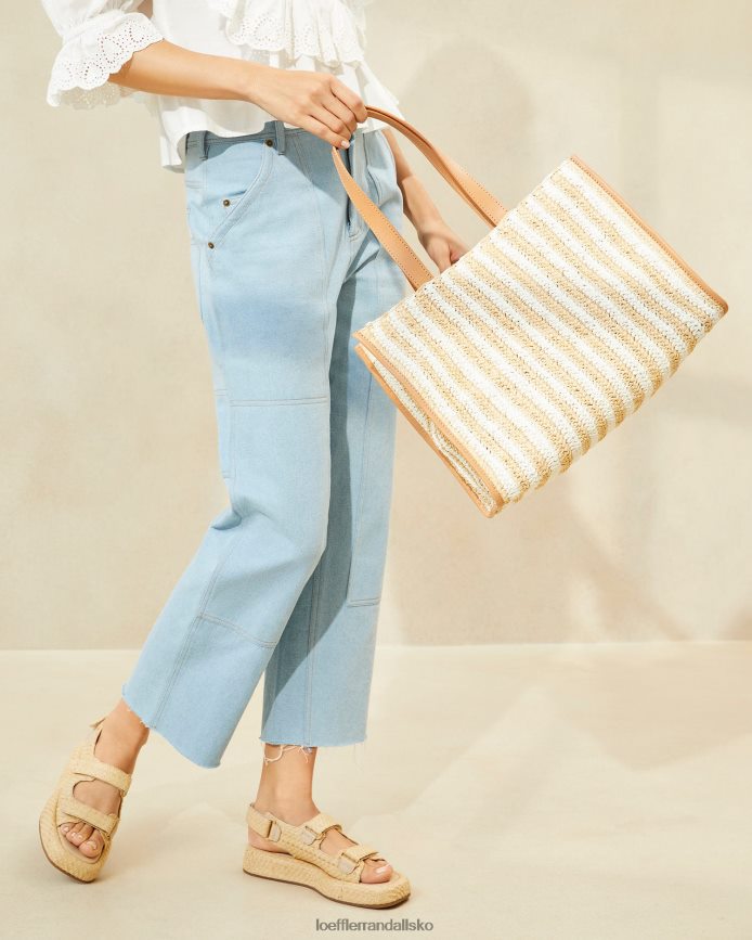 Kvinder Loeffler Randall pia naturlig hæklet tote hvid/naturlig stribe poser P64XZ4323