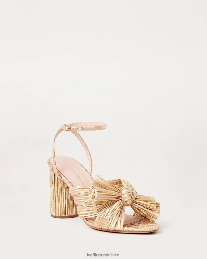 Kvinder Loeffler Randall camellia plisseret sløjfehæl guld sko P64XZ45