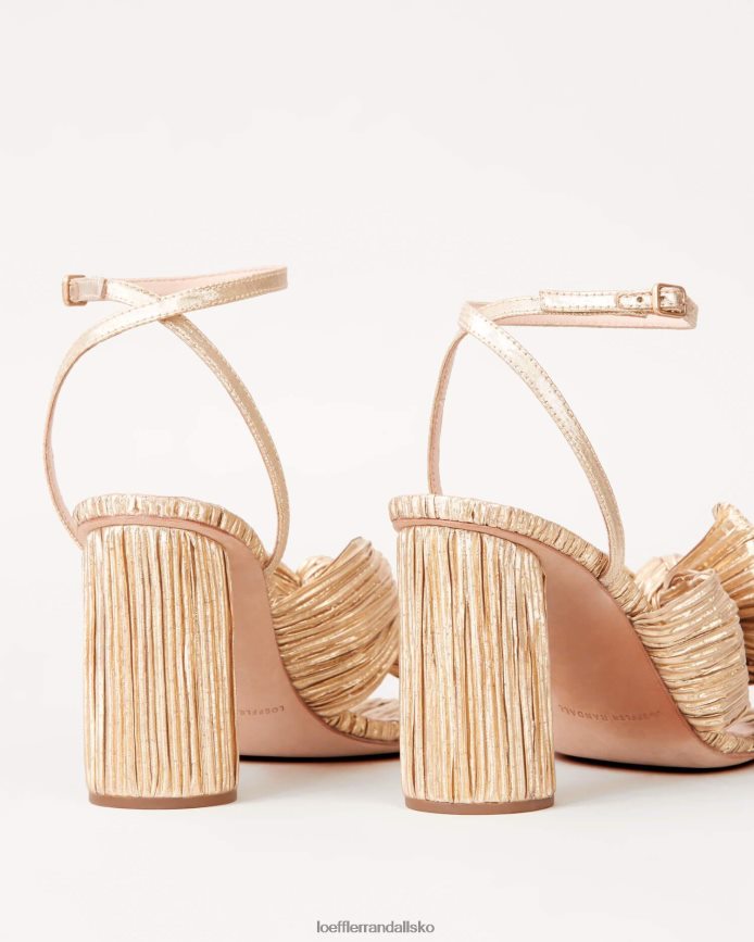 Kvinder Loeffler Randall camellia plisseret sløjfehæl guld sko P64XZ45