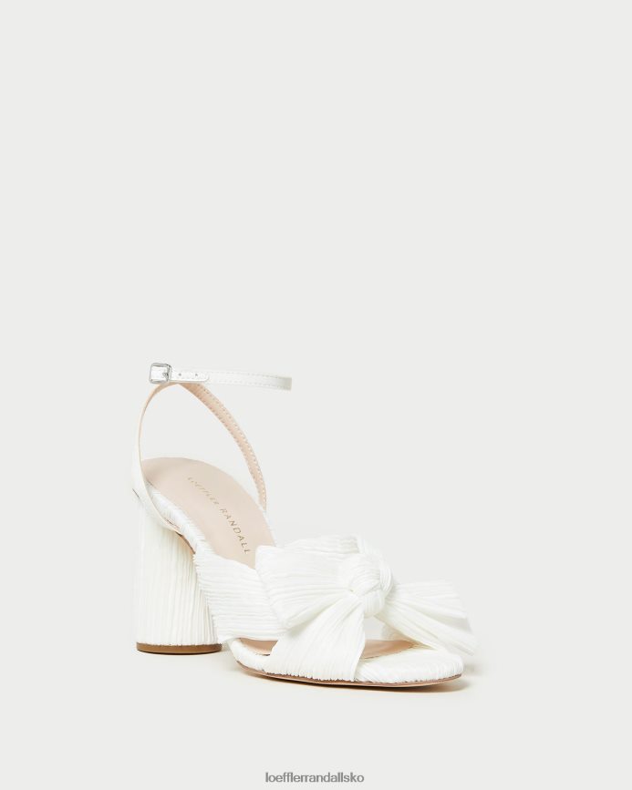 Kvinder Loeffler Randall camellia plisseret sløjfehæl hvid sko P64XZ432
