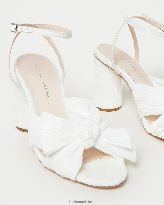 Kvinder Loeffler Randall camellia plisseret sløjfehæl hvid sko P64XZ432