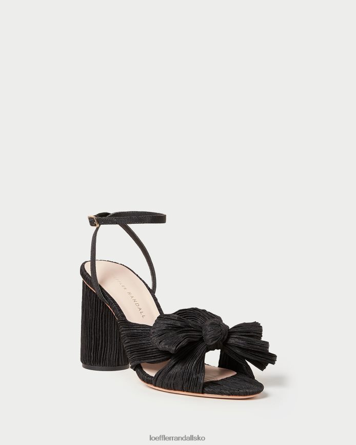 Kvinder Loeffler Randall camellia plisseret sløjfehæl sort sko P64XZ417