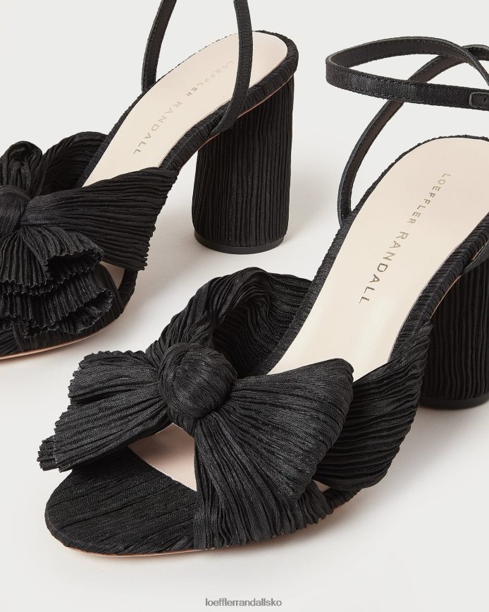 Kvinder Loeffler Randall camellia plisseret sløjfehæl sort sko P64XZ417