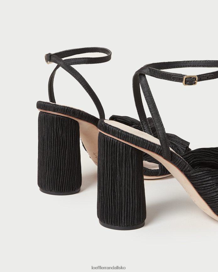 Kvinder Loeffler Randall camellia plisseret sløjfehæl sort sko P64XZ417