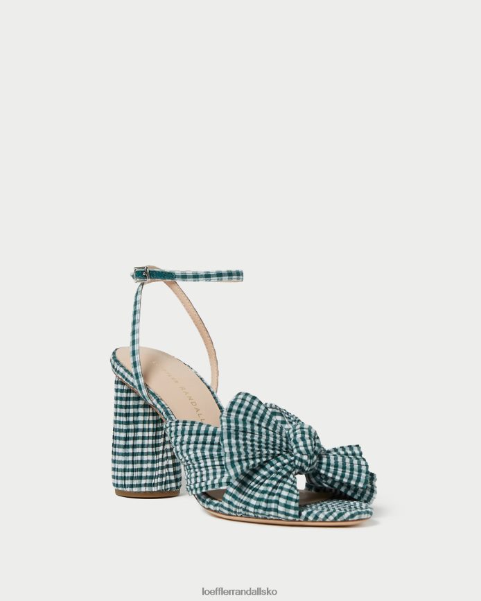 Kvinder Loeffler Randall camellia sløjfehæl mini grøn gingham sko P64XZ496