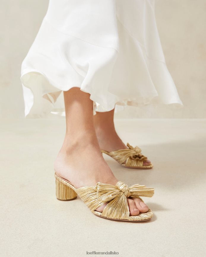Kvinder Loeffler Randall emilia plisseret sløjfehæl guld sko P64XZ413