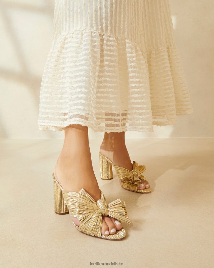 Kvinder Loeffler Randall penny plisseret sløjfehæl guld sko P64XZ48