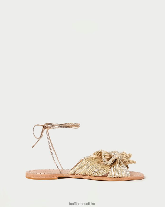 Kvinder Loeffler Randall pæon plisseret sløjfe dias guld sko P64XZ4103