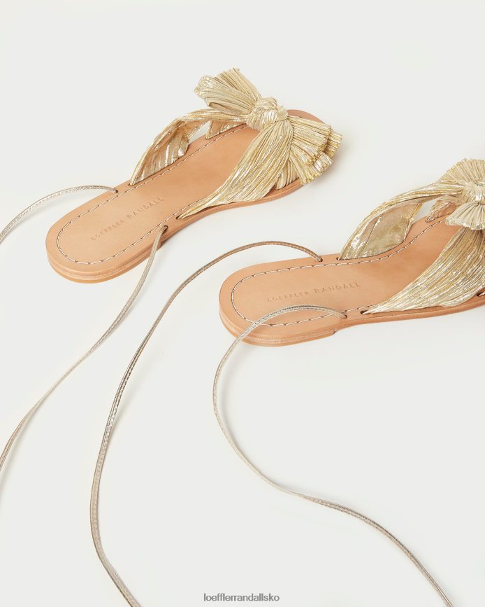 Kvinder Loeffler Randall pæon plisseret sløjfe dias guld sko P64XZ4103