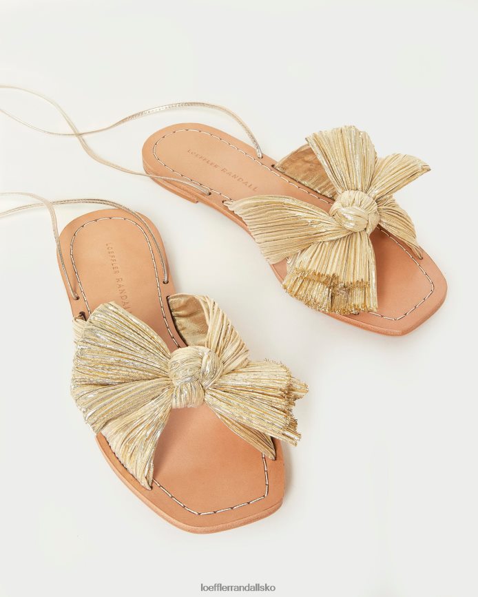 Kvinder Loeffler Randall pæon plisseret sløjfe dias guld sko P64XZ4103