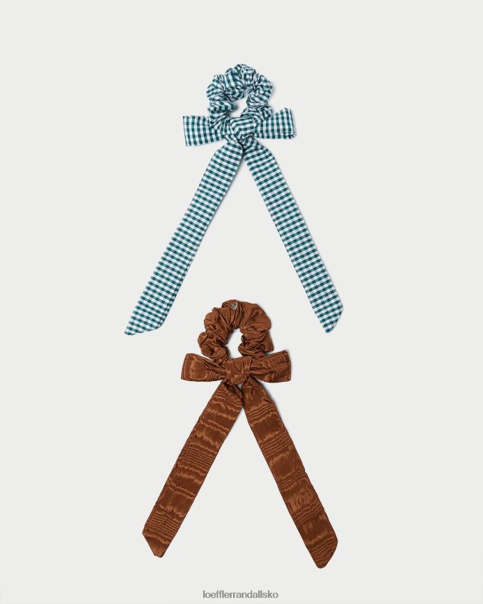 Kvinder Loeffler Randall dee bow scrunchies muskatnød/minigrøn gingham tilbehør P64XZ4162