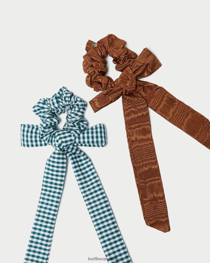 Kvinder Loeffler Randall dee bow scrunchies muskatnød/minigrøn gingham tilbehør P64XZ4162