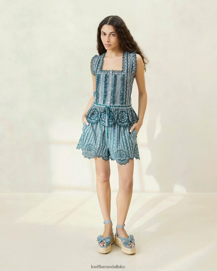 Kvinder Loeffler Randall dorian flossede shorts mini grøn gingham tøj P64XZ4226