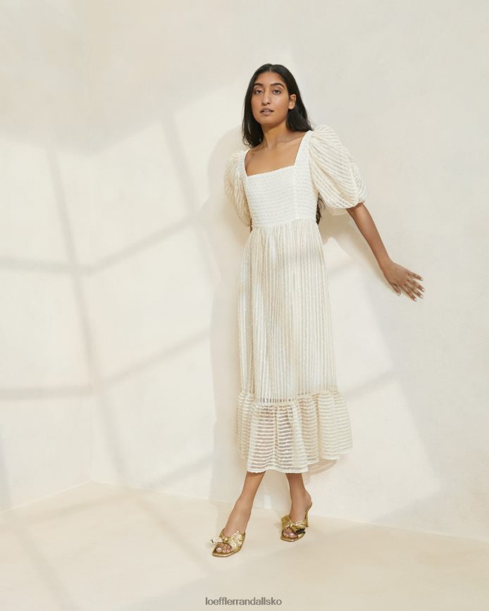 Kvinder Loeffler Randall addison kjole med pufærmer creme stribe tøj P64XZ4172