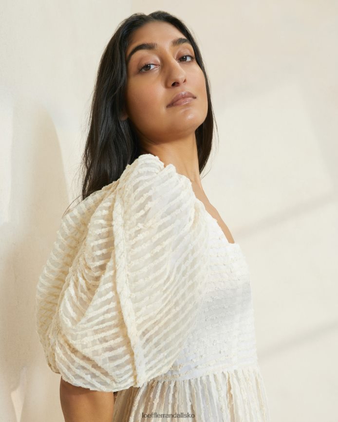 Kvinder Loeffler Randall addison kjole med pufærmer creme stribe tøj P64XZ4172