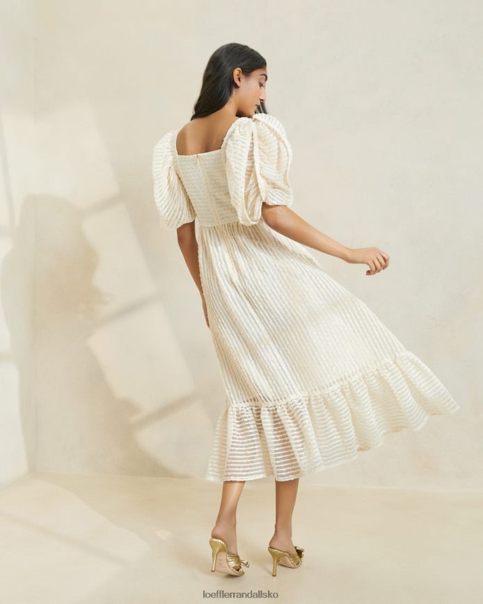 Kvinder Loeffler Randall addison kjole med pufærmer creme stribe tøj P64XZ4172