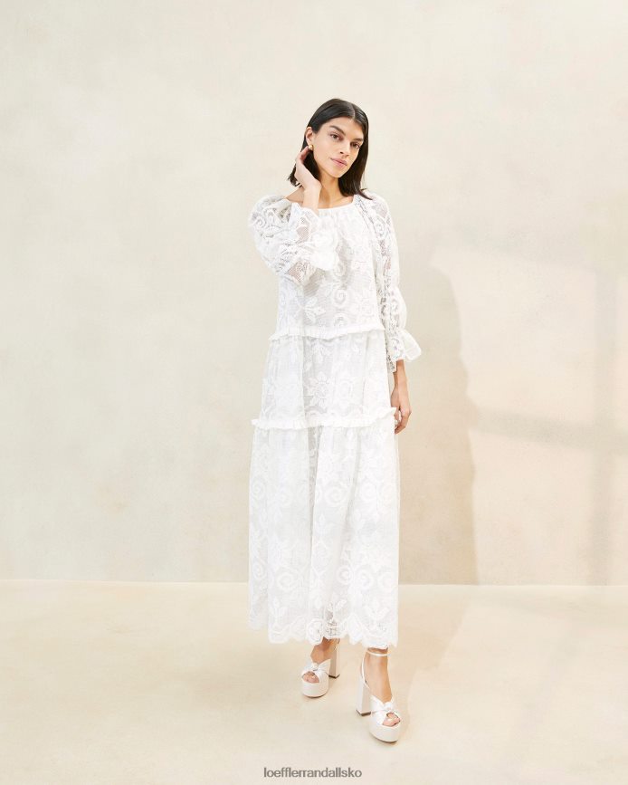 Kvinder Loeffler Randall antoinette lagdelt blondekjole hvid tøj P64XZ4187