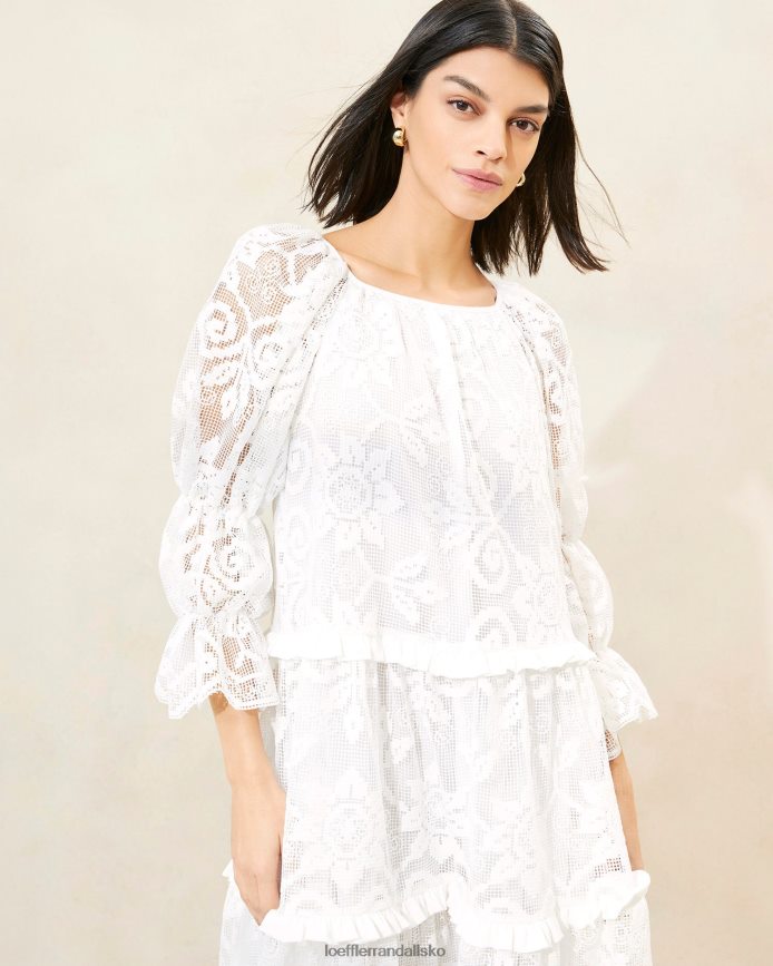 Kvinder Loeffler Randall antoinette lagdelt blondekjole hvid tøj P64XZ4187