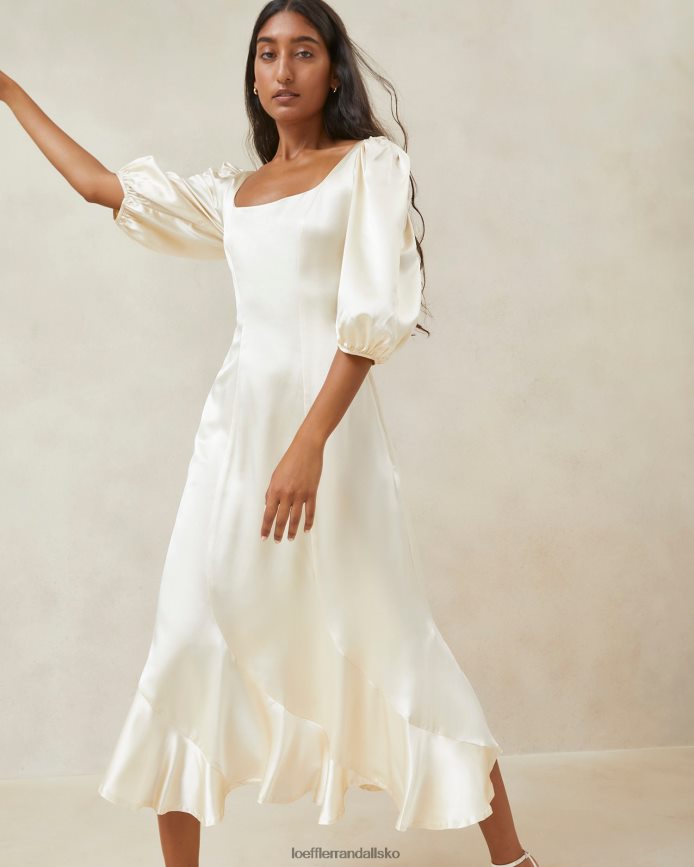 Kvinder Loeffler Randall carmina lang kurvet kjole elfenben tøj P64XZ4169