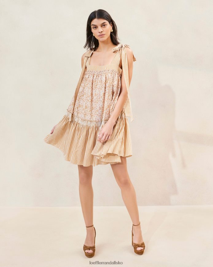 Kvinder Loeffler Randall janie kjole med flæsekant brun blomstret/brun stribe tøj P64XZ4189