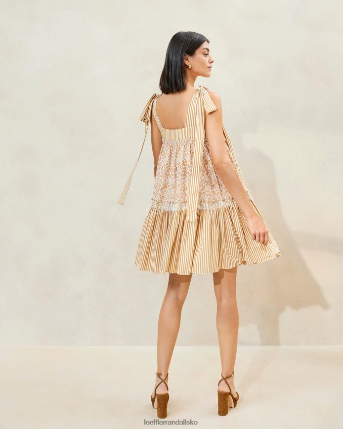 Kvinder Loeffler Randall janie kjole med flæsekant brun blomstret/brun stribe tøj P64XZ4189