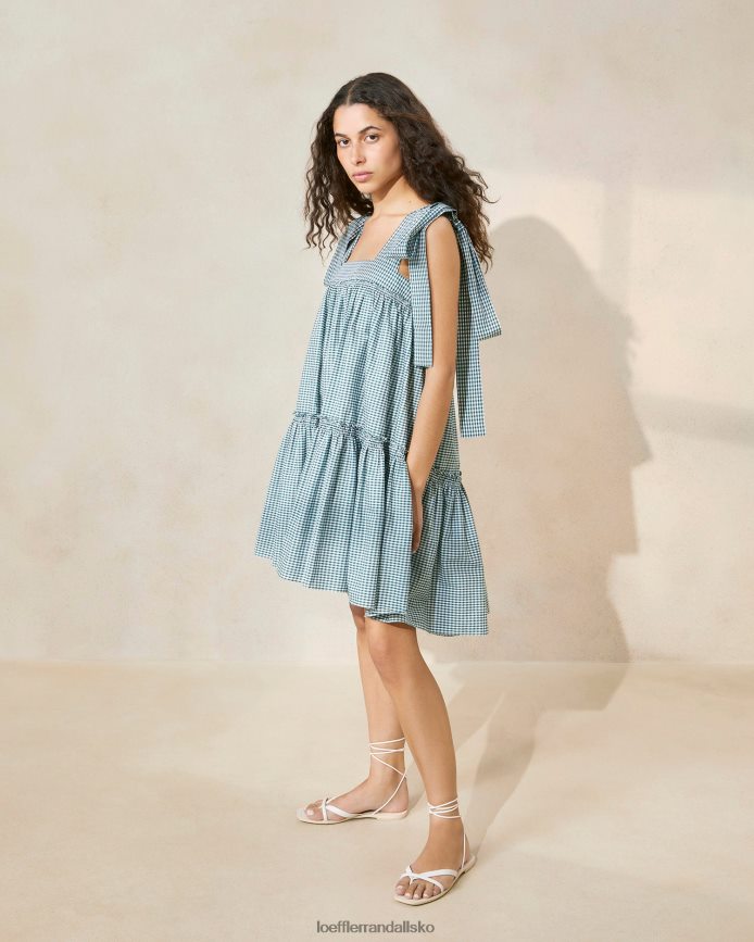 Kvinder Loeffler Randall janie kjole med flæsekant mini grøn gingham tøj P64XZ4191