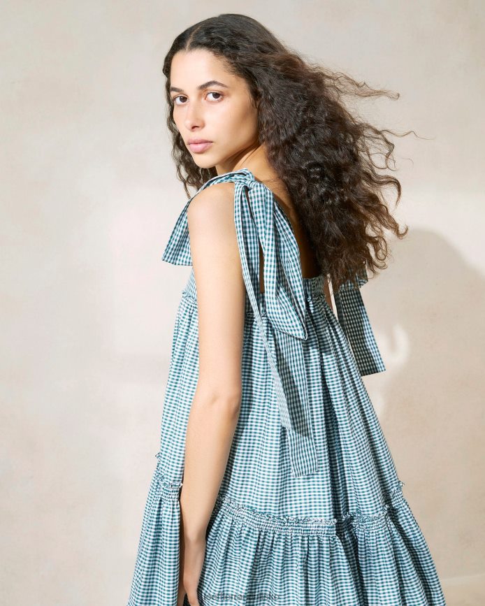 Kvinder Loeffler Randall janie kjole med flæsekant mini grøn gingham tøj P64XZ4191