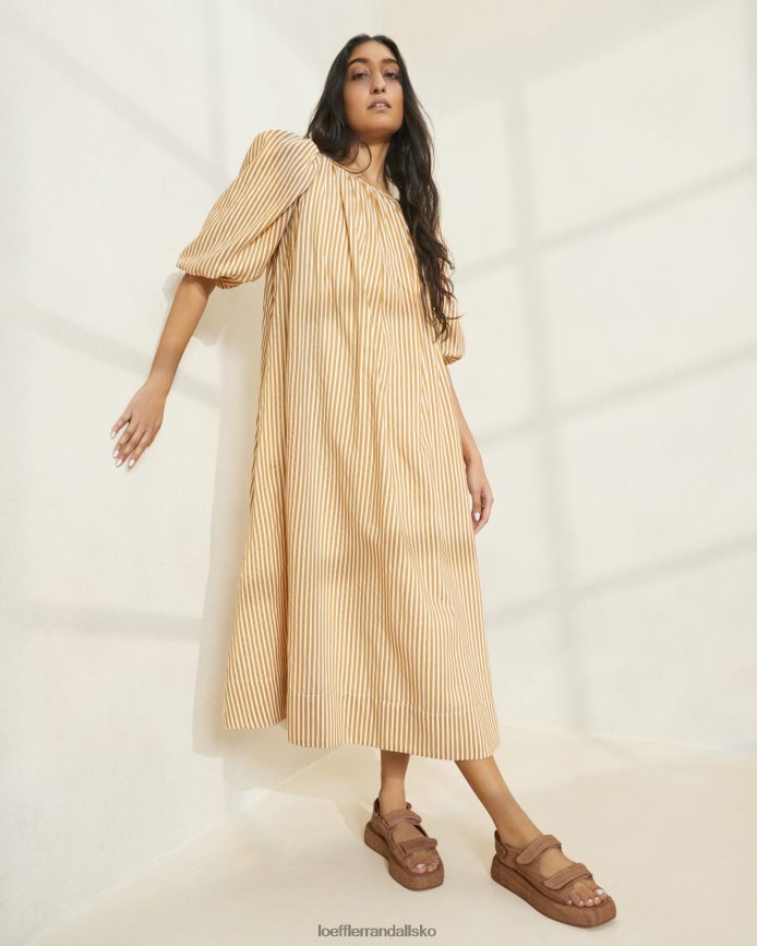 Kvinder Loeffler Randall mimi-stribet oversize kjole med pufærmer brun stribe tøj P64XZ4175