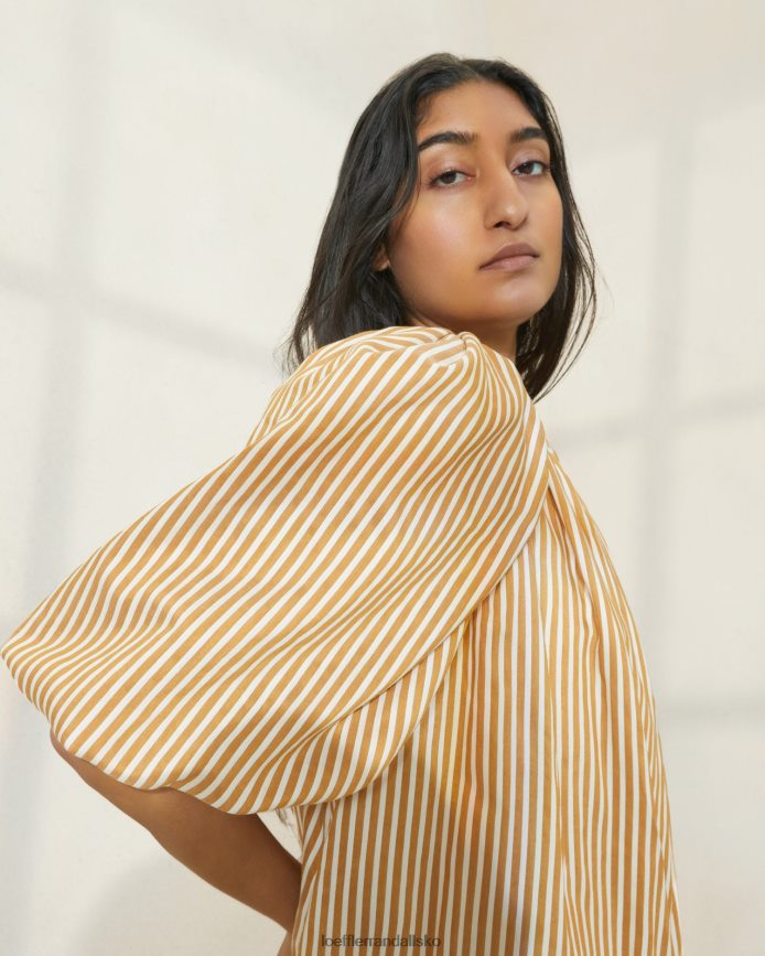 Kvinder Loeffler Randall mimi-stribet oversize kjole med pufærmer brun stribe tøj P64XZ4175