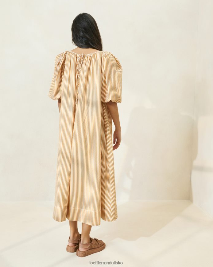 Kvinder Loeffler Randall mimi-stribet oversize kjole med pufærmer brun stribe tøj P64XZ4175