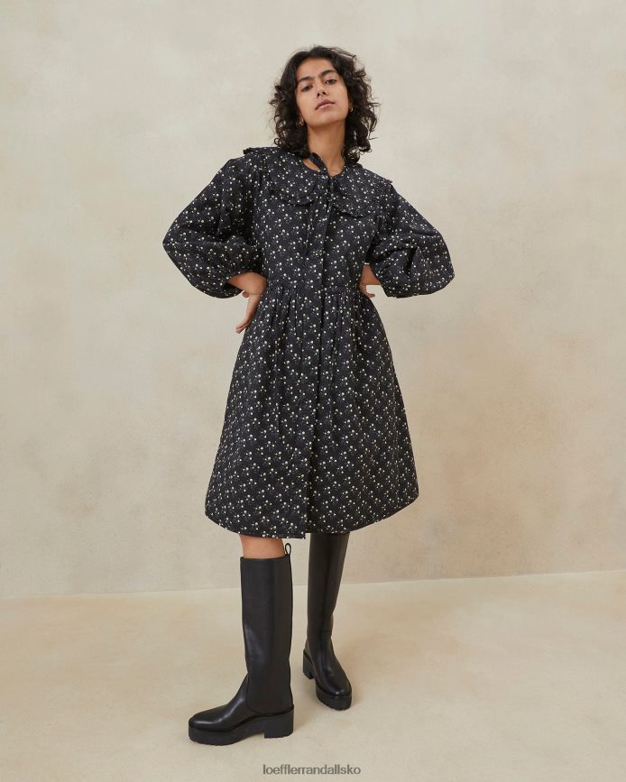 Kvinder Loeffler Randall nari frakke kjole sort ditsy blomster tøj P64XZ4179