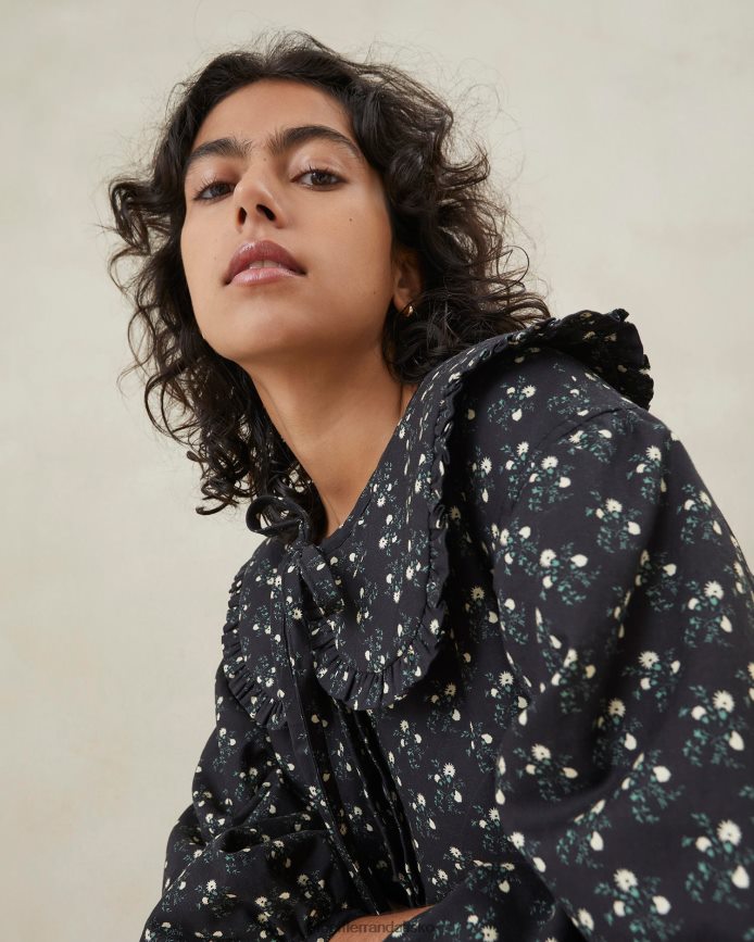 Kvinder Loeffler Randall nari frakke kjole sort ditsy blomster tøj P64XZ4179