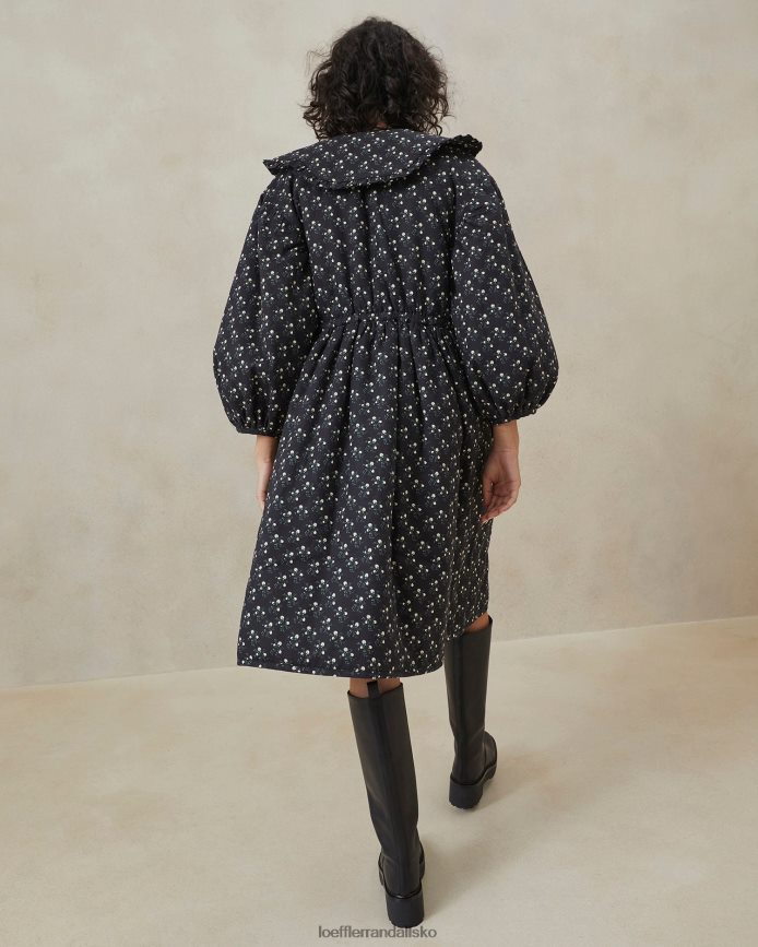 Kvinder Loeffler Randall nari frakke kjole sort ditsy blomster tøj P64XZ4179