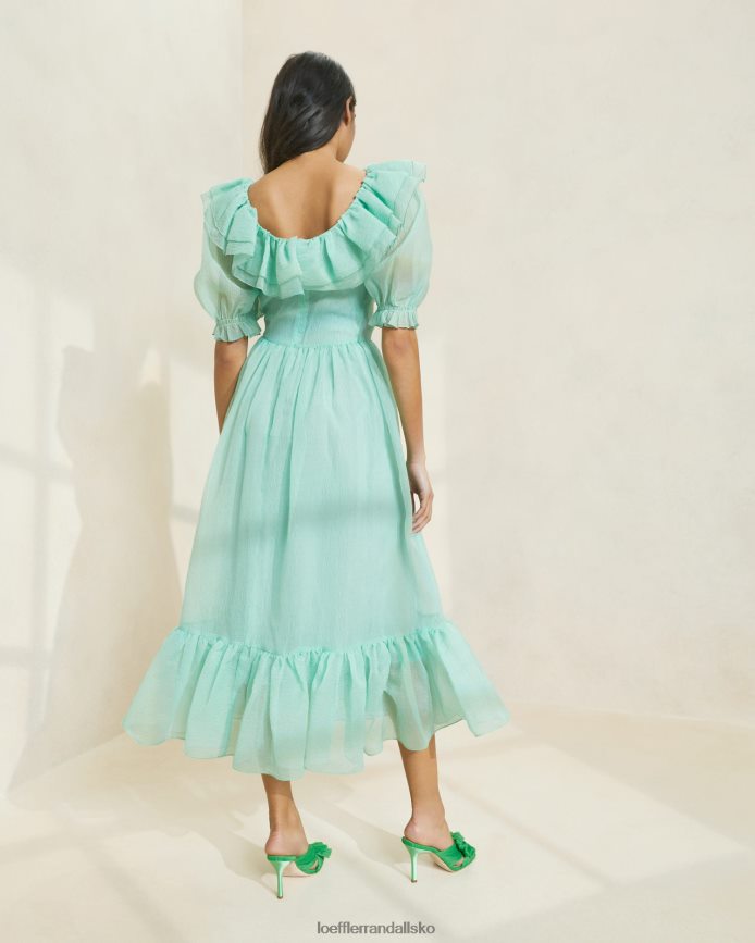 Kvinder Loeffler Randall shannon kjole med puffærmer med flæser Hav skum tøj P64XZ4174