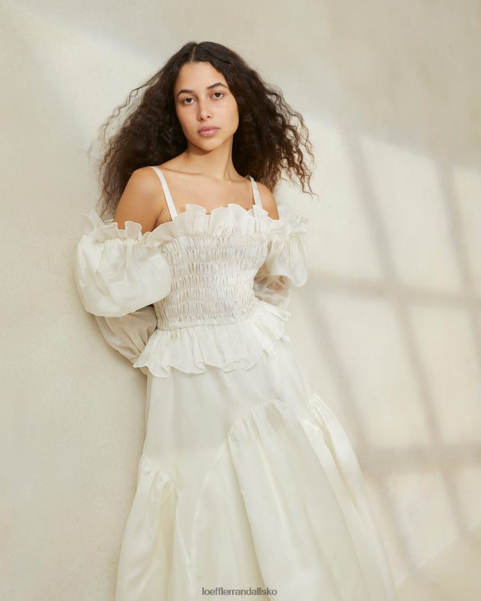 Kvinder Loeffler Randall suzette organza-kjole med smock fløde tøj P64XZ4170