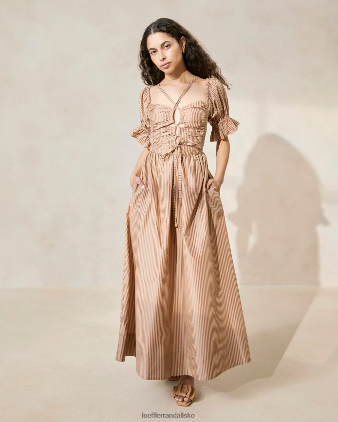 Kvinder Loeffler Randall yael samlet-overdel kjole tofarvet brun stribe tøj P64XZ4190