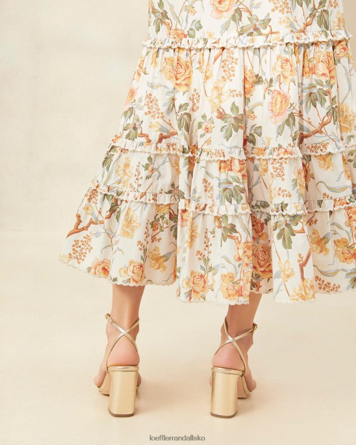 Kvinder Loeffler Randall ellie flosset midi-nederdel creme botanisk blomster tøj P64XZ4224