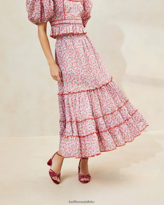 Kvinder Loeffler Randall ellie strawberry midi-nederdel med tunge søm jordbær print tøj P64XZ4225