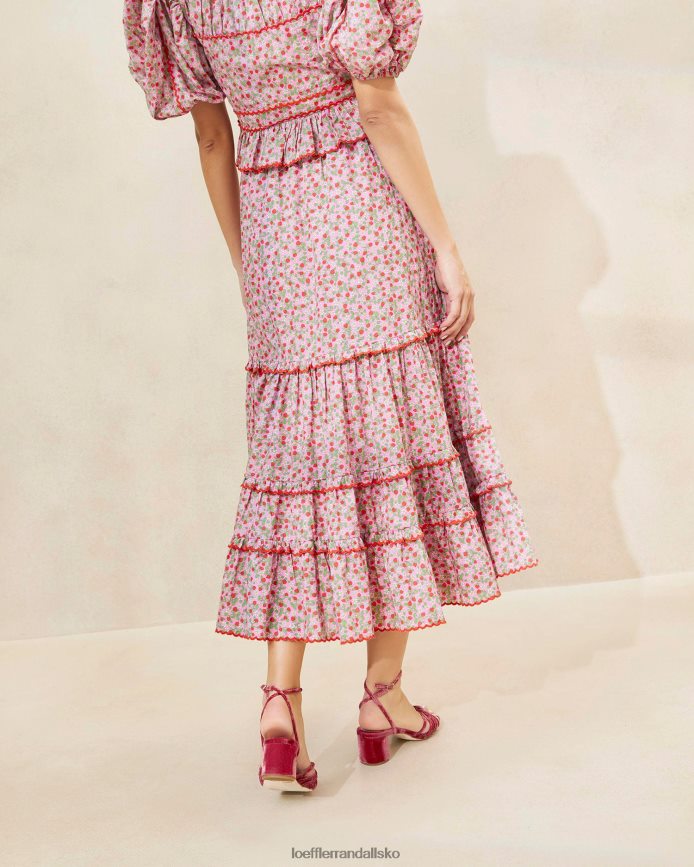 Kvinder Loeffler Randall ellie strawberry midi-nederdel med tunge søm jordbær print tøj P64XZ4225