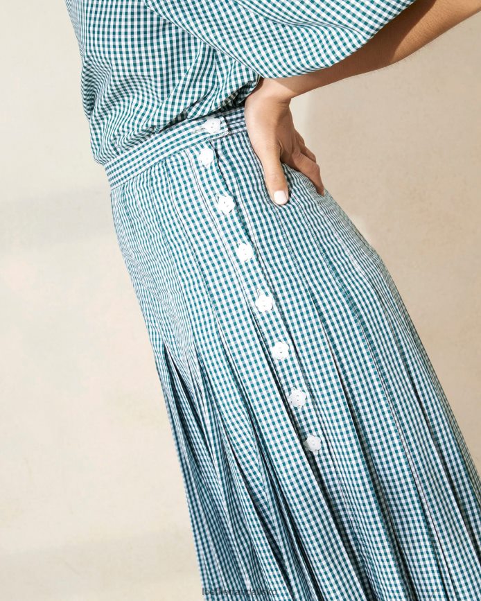 Kvinder Loeffler Randall emlyn plisseret nederdel mini grøn gingham tøj P64XZ4223