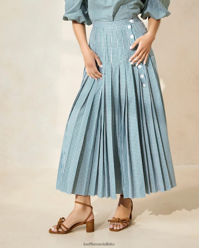 Kvinder Loeffler Randall emlyn plisseret nederdel mini grøn gingham tøj P64XZ4223