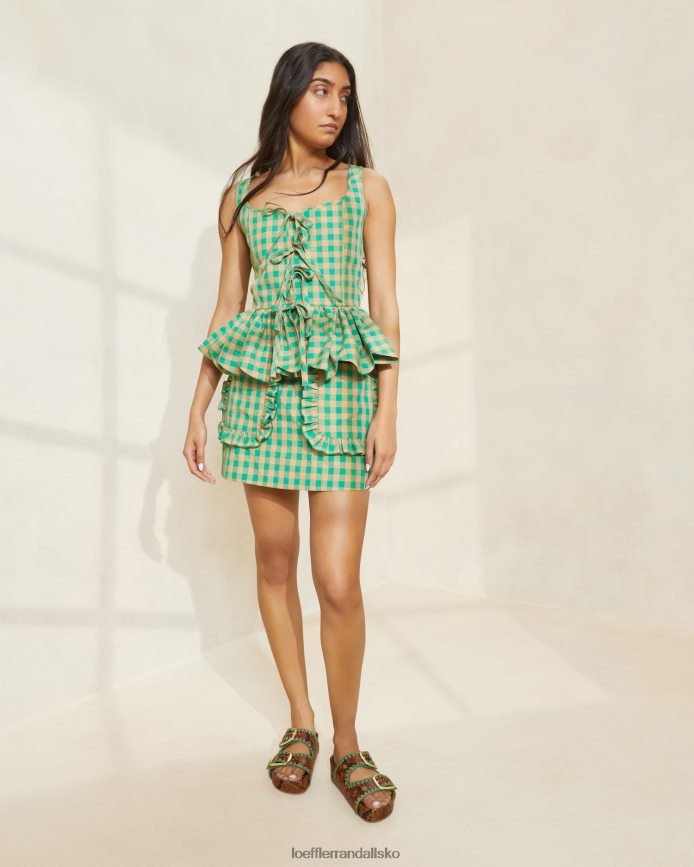 Kvinder Loeffler Randall eura flæse lommenederdel grøn/butterscotch gingham tøj P64XZ4222