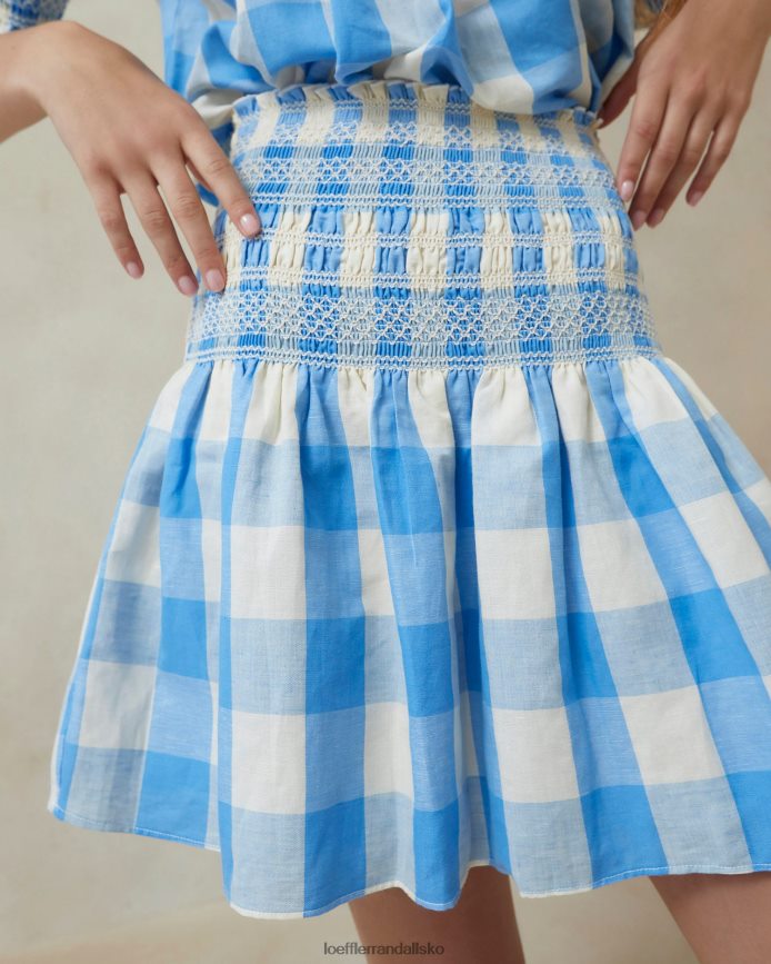 Kvinder Loeffler Randall gilles smocket nederdel blå gingham tøj P64XZ4220