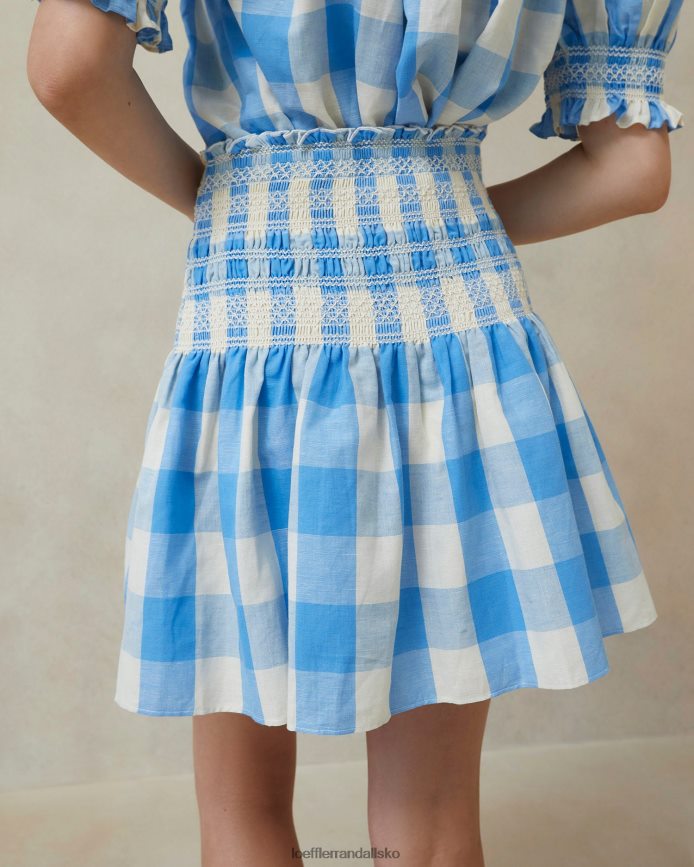 Kvinder Loeffler Randall gilles smocket nederdel blå gingham tøj P64XZ4220