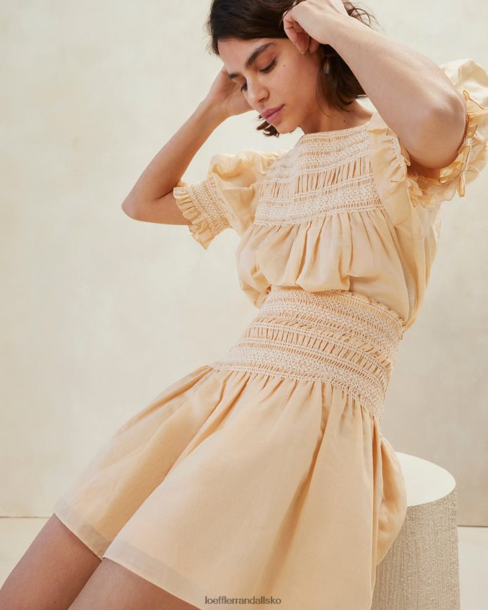 Kvinder Loeffler Randall gilles smocket nederdel sand/ecru tøj P64XZ4238